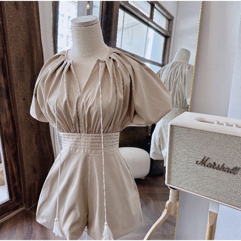 Jumpsuit Be Tay Phồng Nhún Thiết Kế Tôn Dáng