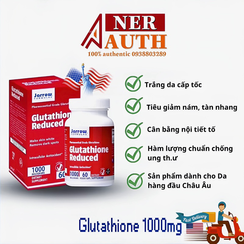 Viên uống trắng da Glutathione Reduced Jarrow Formulas 60 viên của Mỹ