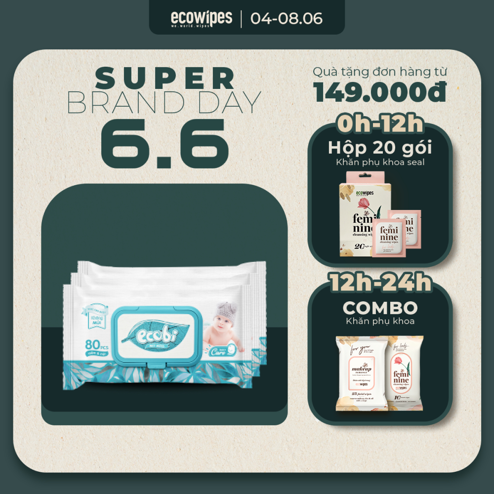 Combo 03 gói khăn giấy ướt cho bé Ecobi gói 80 tờ không mùi không cồn không paraben an toàn cho da của bé