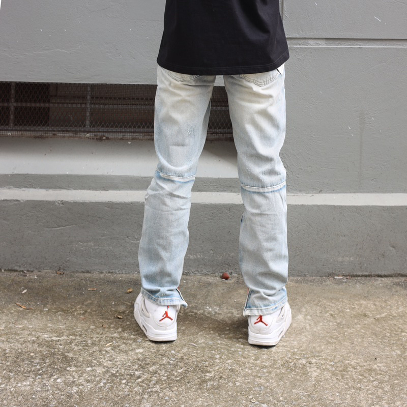 Quần jean nam ziper streetwear cao cấp BEAR STREETWEAR,màu xanh sáng,form slimfit ống,vải denim không co giãn