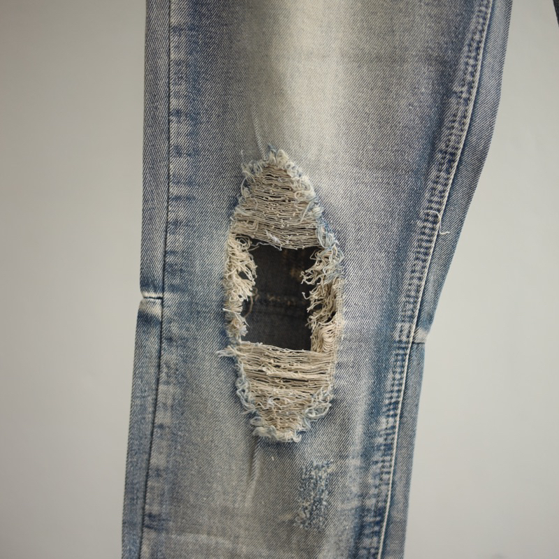 Quần jean nam ziper streetwear cao cấp BEAR STREETWEAR,màu xanh sáng,form slimfit ống,vải denim không co giãn