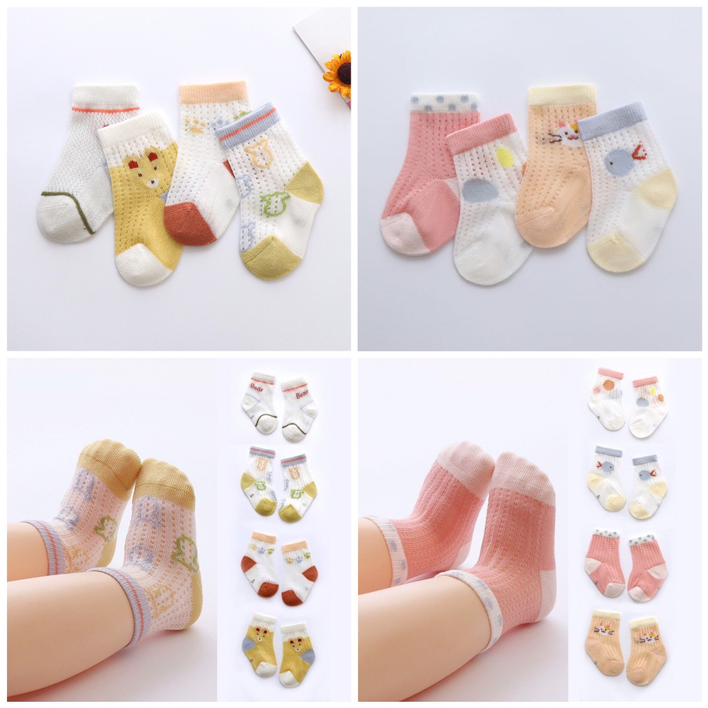 Tất lưới cho bé sơ sinh mùa hè 0-3 tuổi (set 4 đôi) chất liệu cotton mềm mịn, thoáng khí, êm ái cho bé - Mami & Babi