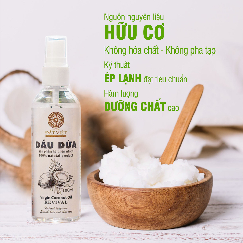 Dầu dừa ép lạnh nguyên chất - Tinh dầu dừa hữu cơ làm đẹp da, dưỡng tóc, dưỡng môi, làm dày mi