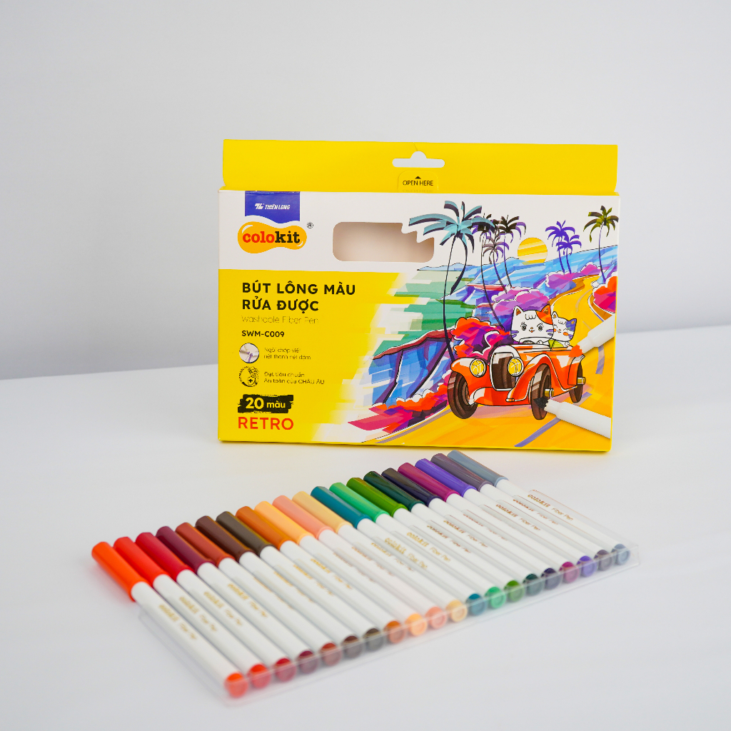 Bộ lông màu 20 màu Retro rửa được Fiber Pen Thiên Long SWM-C009 màu sắc xưa, tư duy sáng tạo