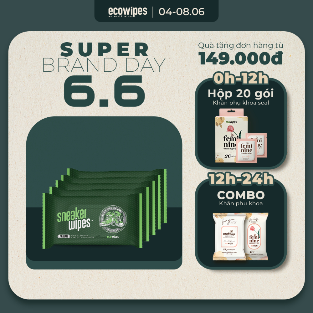 Combo 05 gói khăn giấy ướt lau giày siêu sạch Sneaker Wipes gói 25 tờ hương quế tạo bọt tự tan làm sạch nhanh chóng