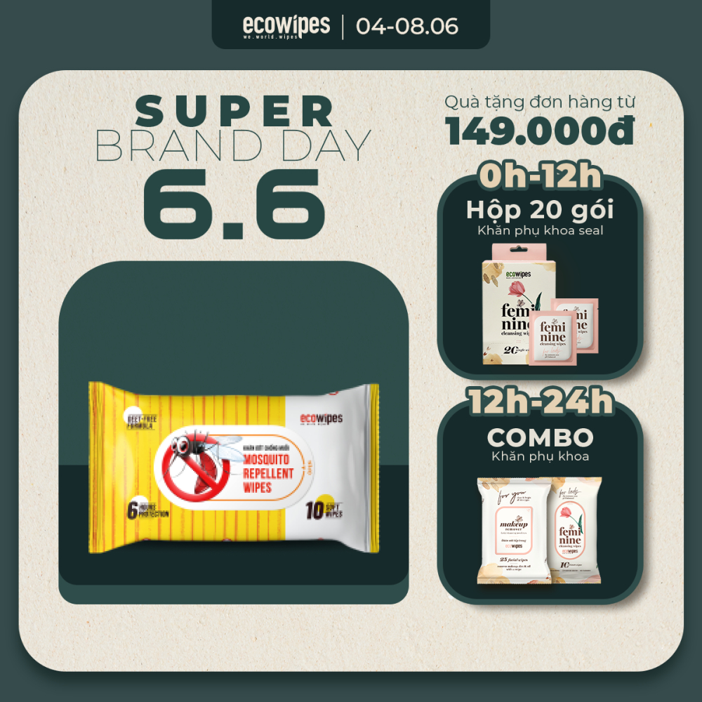 Khăn giấy ướt chống muỗi Mosquito Repellent Wipes gói 10 tờ giúp làm sạch vết mẩn ngứa vừa chống muỗi đốt lên đến 6h