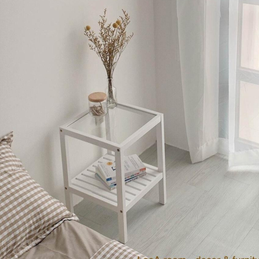 Tab Gỗ Mặt Kính Màu Trắng - Tab Đầu Giường (Hàng Cao Cấp)