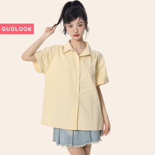 Áo Sơ Mi Cộc Nữ GUDLOOK Ngắn Tay Basic Form Rộng Vải Cotton Lụa Trơn Dáng Rộng Trắng, Xanh, Hồng, Vàng, be