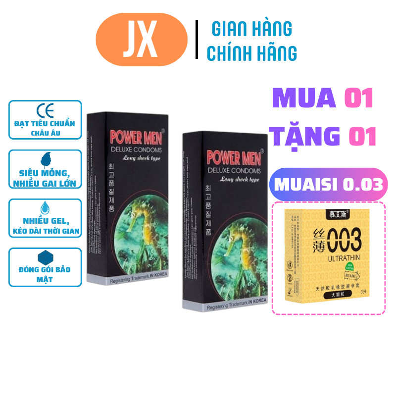 COMBO 2 HỘP Bao Cao Su POWER MEN,LONG SHOCK - Cao Cấp Chính Hãng Hàn Quốc - Hộp 12c, Gân Gai