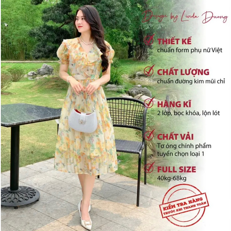 Thanh lý váy hoa xếp ly cổ kiểu tay bồng còn tag mác