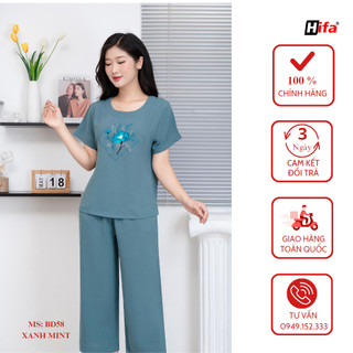 Bộ Đũi Trung Niên HIFA Hoàng Hiền- Sét Bộ Đồ Trung Niên Cao Cấp- Bộ Mặc Nhà Trung Niên Đũi Thái Quần Lửng Ống Rộng: BD58