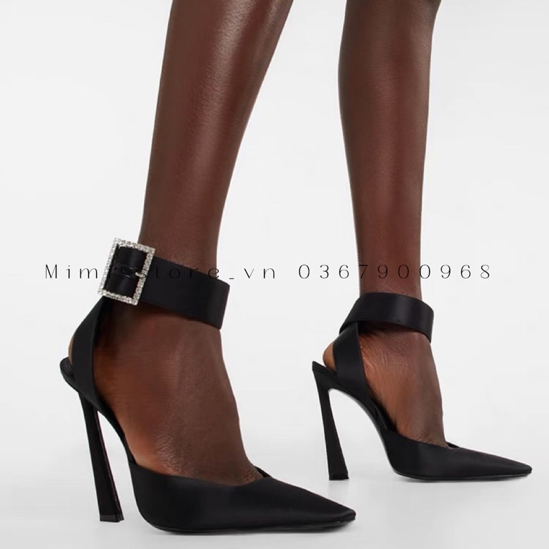 Giày crepe satin quai cài đá - mẫu mới hót 2023 - cao cấp full box + card + túi giấy hãng