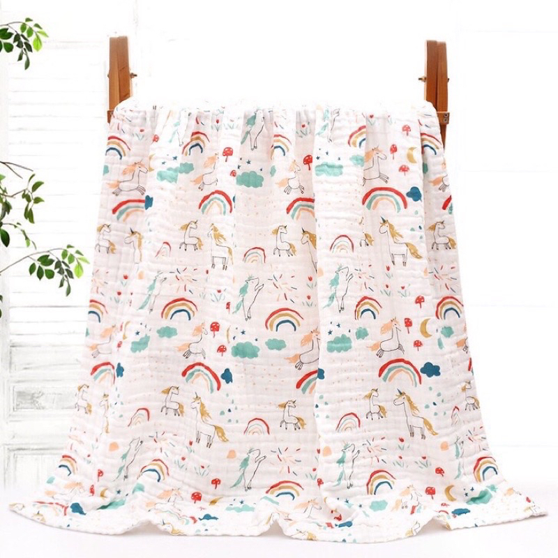 Khăn tắm xô đa năng 6 lớp nhiều hoạ tiết cho bé 110x110cm