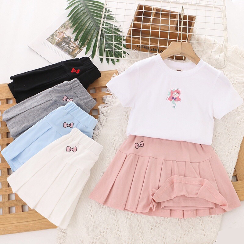 Chân Váy Ngắn Xếp Ly In Họa Tiết Chất Liệu Cotton Phong Cách Hàn Quốc Cho Bé Gái 3-10 tuổi