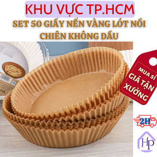  Set 50 giấy nến vàng lót nồi chiên không dầu, khuôn giấy nến chống thấm dầu, chịu nhiệt hỗ trợ đựng thức ăn