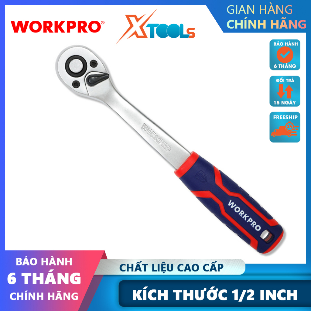Tay vặn ốc tự động đảo chiều 1/2 inch cán nhựa, 72T Workpro - WP271012