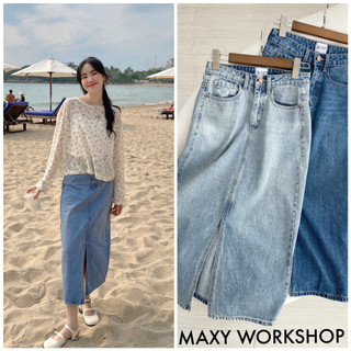 Chân váy jeans midi xẻ trước siêu hot Jeans Midi Skirt Maxy Workshop