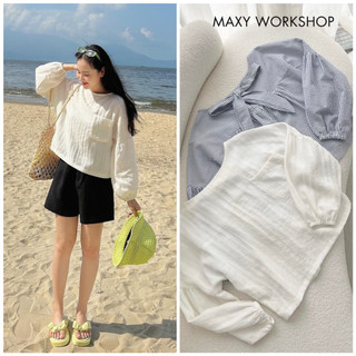 Áo kiểu thắt nơ lưng sau tay phồng Bowtie Cozy Top Maxy Workshop