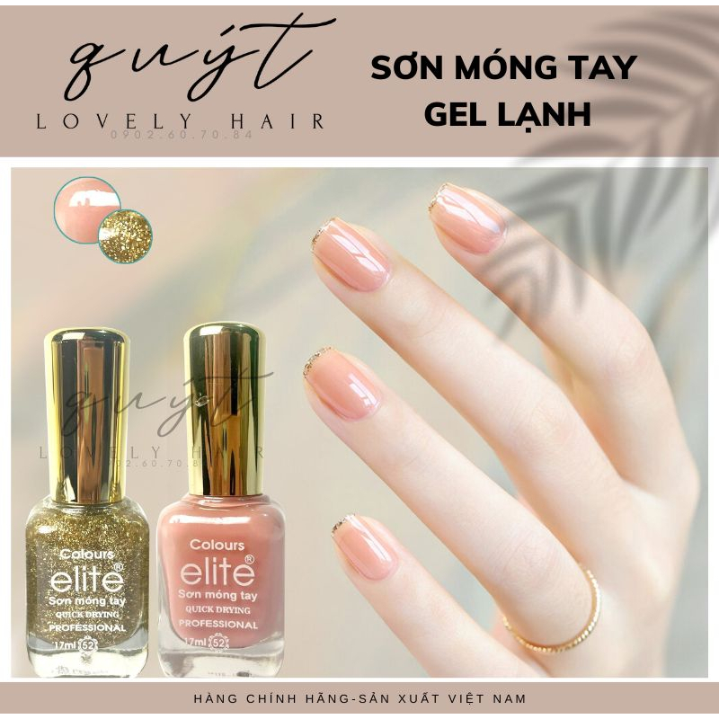 Set sơn móng tay gel lạnh cao cấp 17ml màu hồng da và kim tuyến vàng (không cần hơ máy)