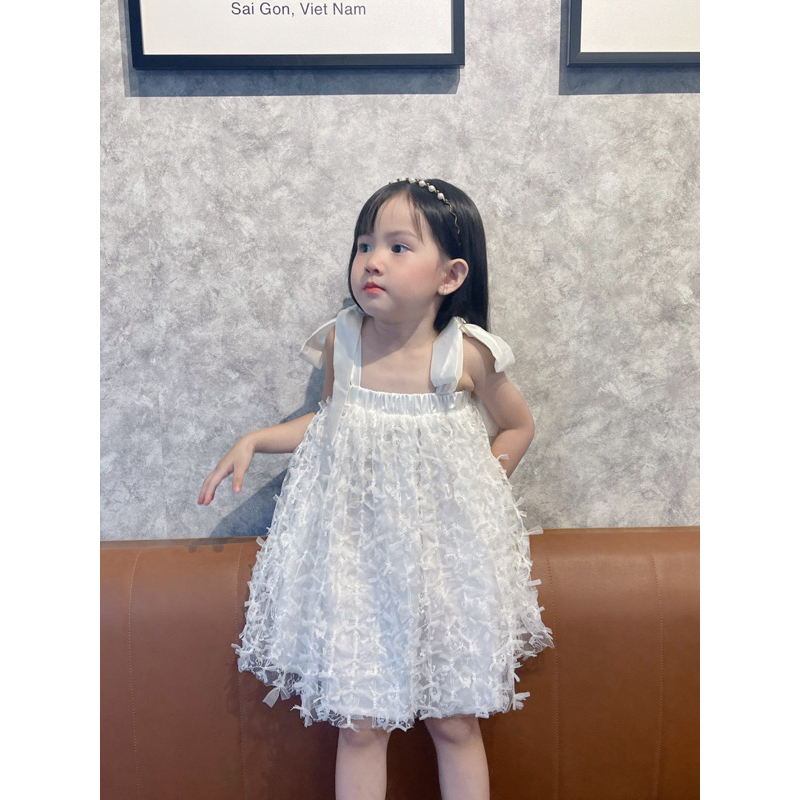 Váy Cherri cho bé gái Babine váy hai dây vải voan đính nơ diện hè xinh dễ thương cho bé từ 9-25kg