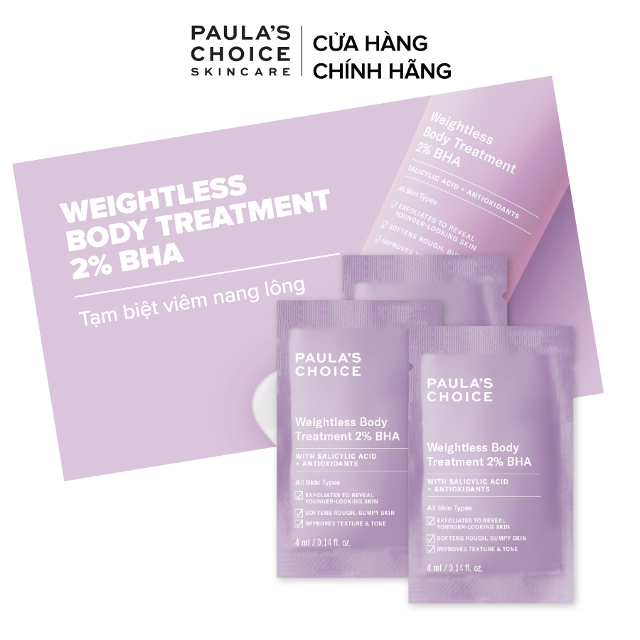 Bộ ba Kem dưỡng thể ngừa viêm lỗ chân lông Paula’s Choice WEIGHTLESS BODY TREATMENT WITH 2% BHA 4mlx3 5709x3