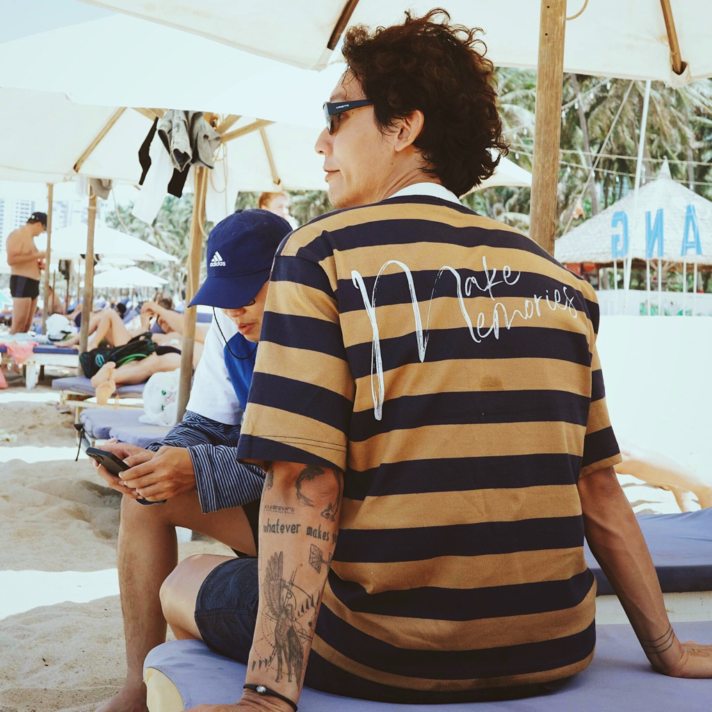 Áo thun sọc nam nữ in chữ cổ tròn unisex Sribble T-shirt MEMS