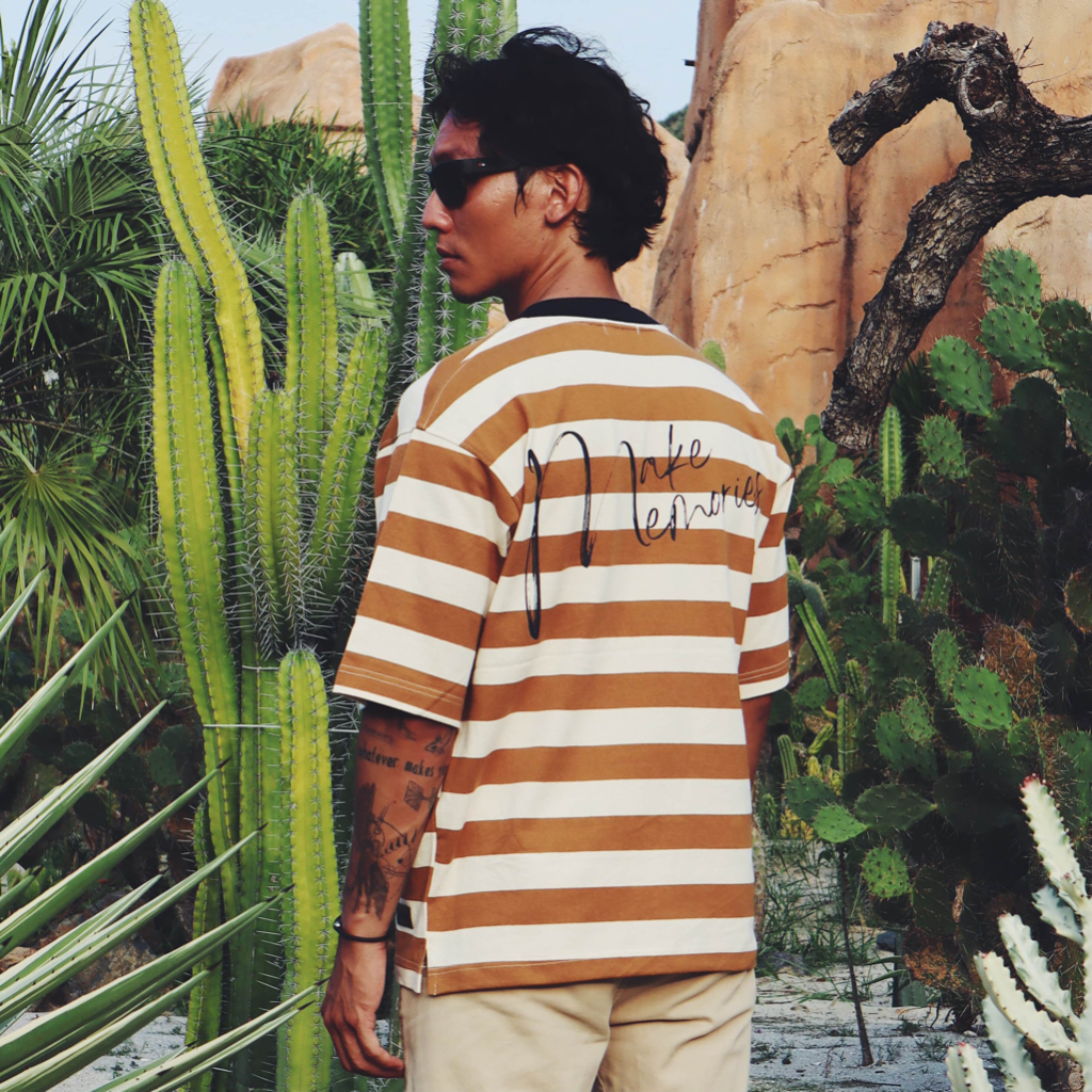 Áo thun sọc nam nữ in chữ cổ tròn unisex Sribble T-shirt MEMS