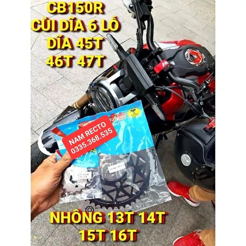 Dĩa sau cb150r,cbr150 cùi dĩa 6 lỗ size 45,46,47 nhông 13,14,15,16 chính hãng recto