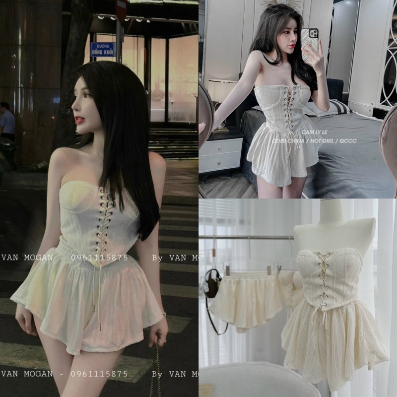 SET ÁO VÁY GẤM NƠ NGỰC
