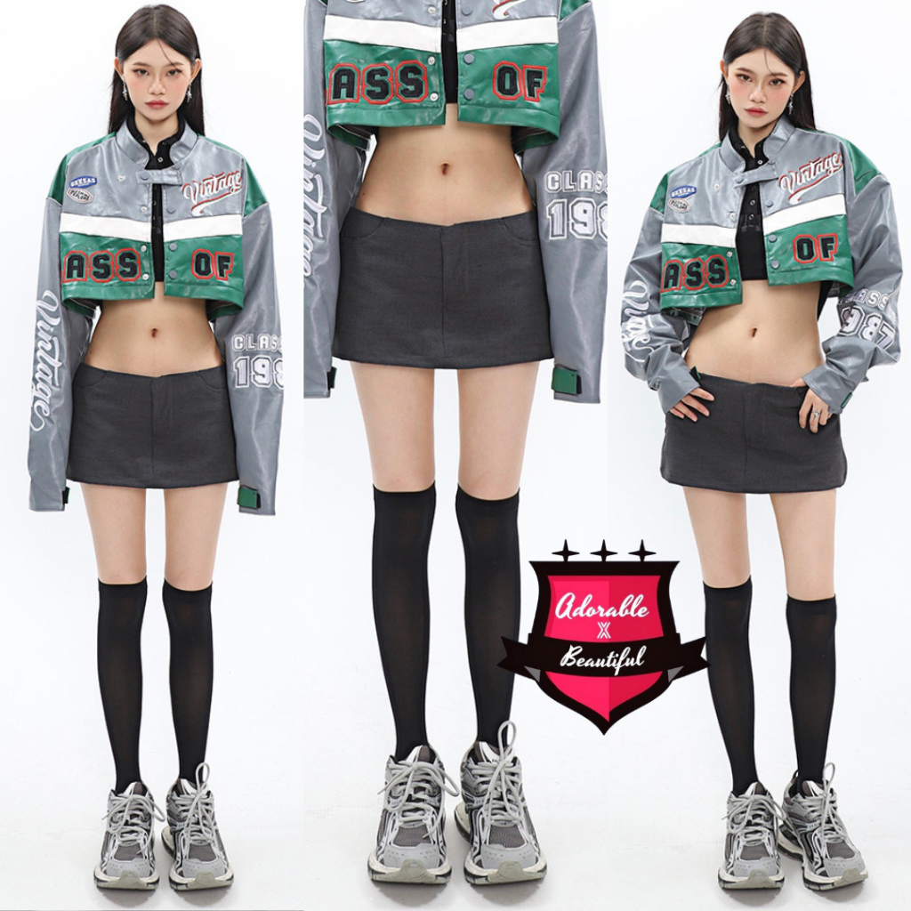 Chân Váy Mini Lưng Thấp Có Lót Trong Xám Đen Hot Trend, Chân Váy Y2K Ngắn Dáng Suông Ulzzang AdorablexBeautiful