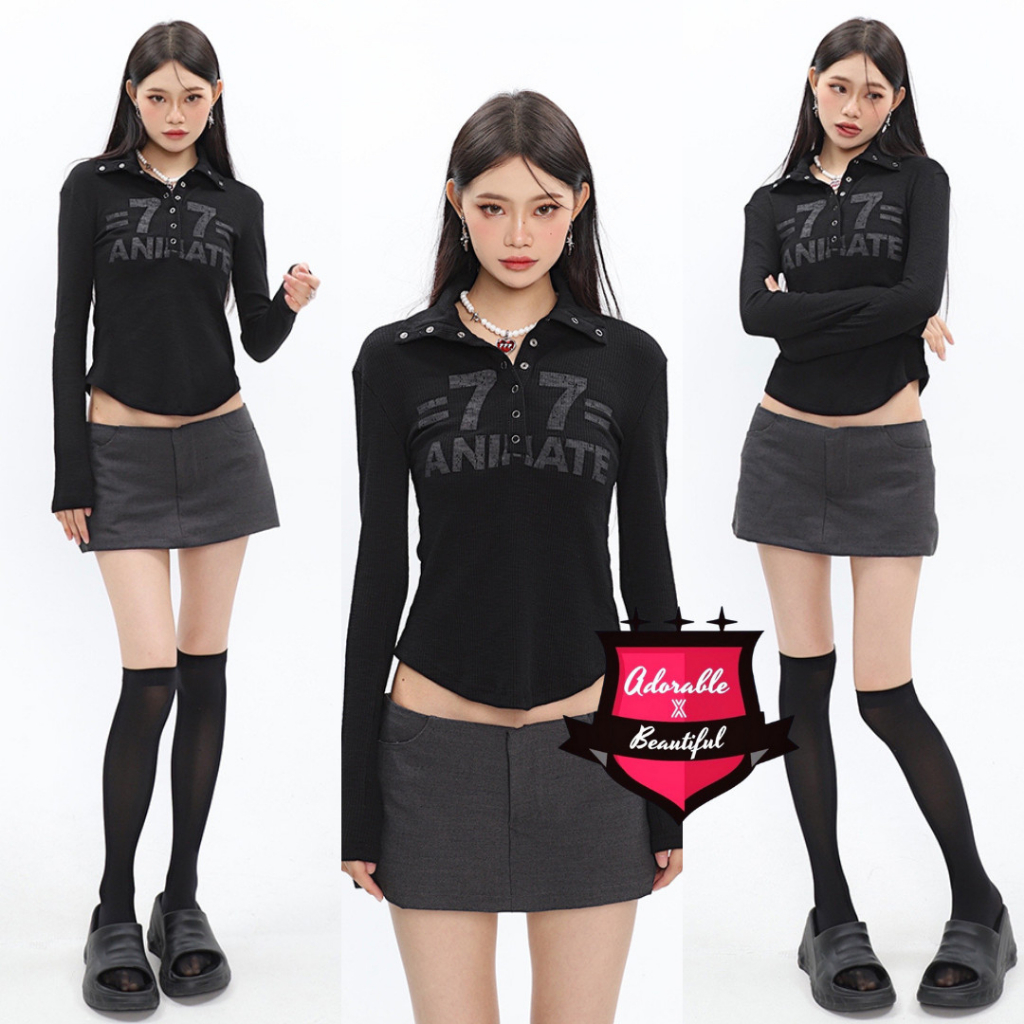 Chân Váy Mini Lưng Thấp Có Lót Trong Xám Đen Hot Trend, Chân Váy Y2K Ngắn Dáng Suông Ulzzang AdorablexBeautiful