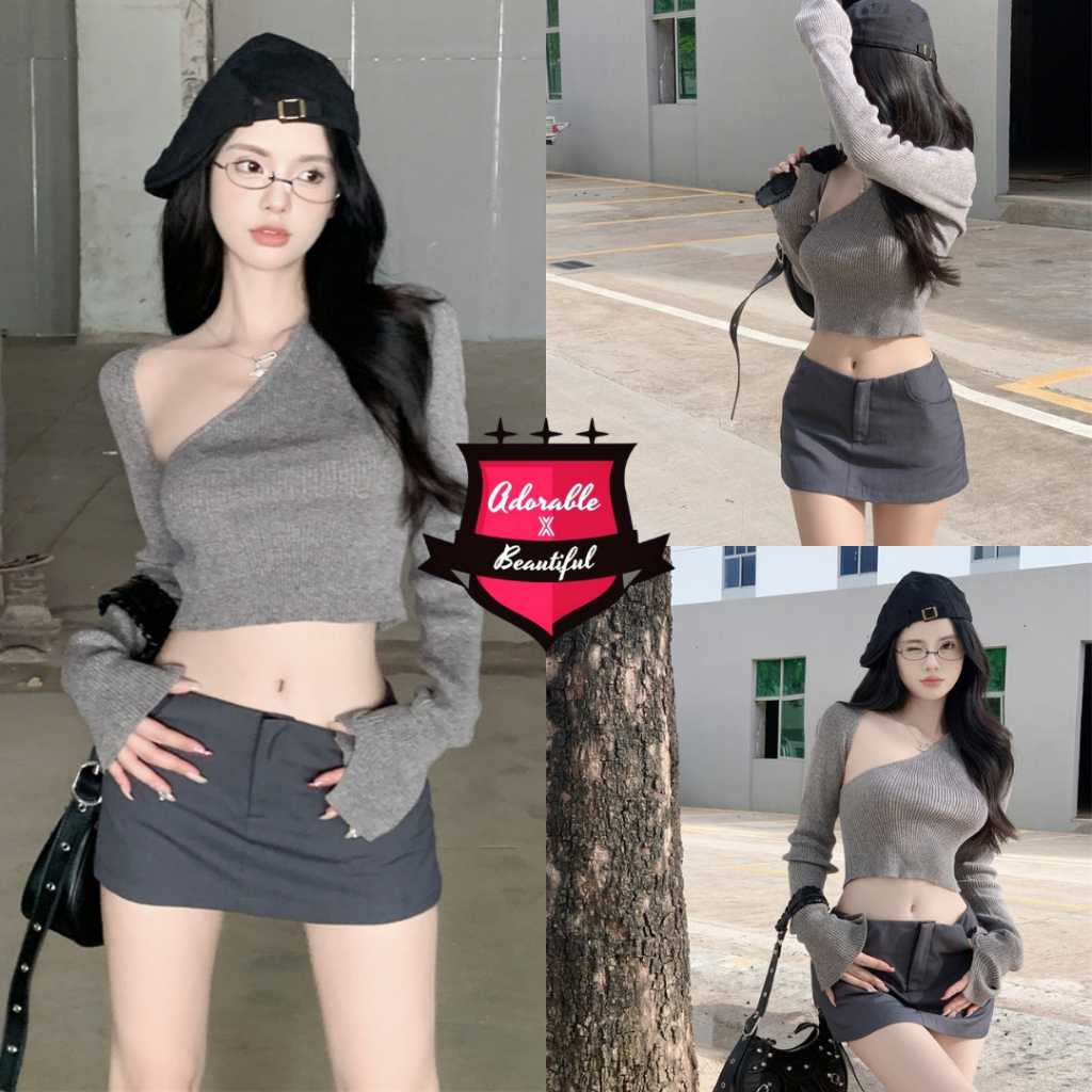 Chân Váy Mini Lưng Thấp Có Lót Trong Xám Đen Hot Trend, Chân Váy Y2K Ngắn Dáng Suông Ulzzang AdorablexBeautiful