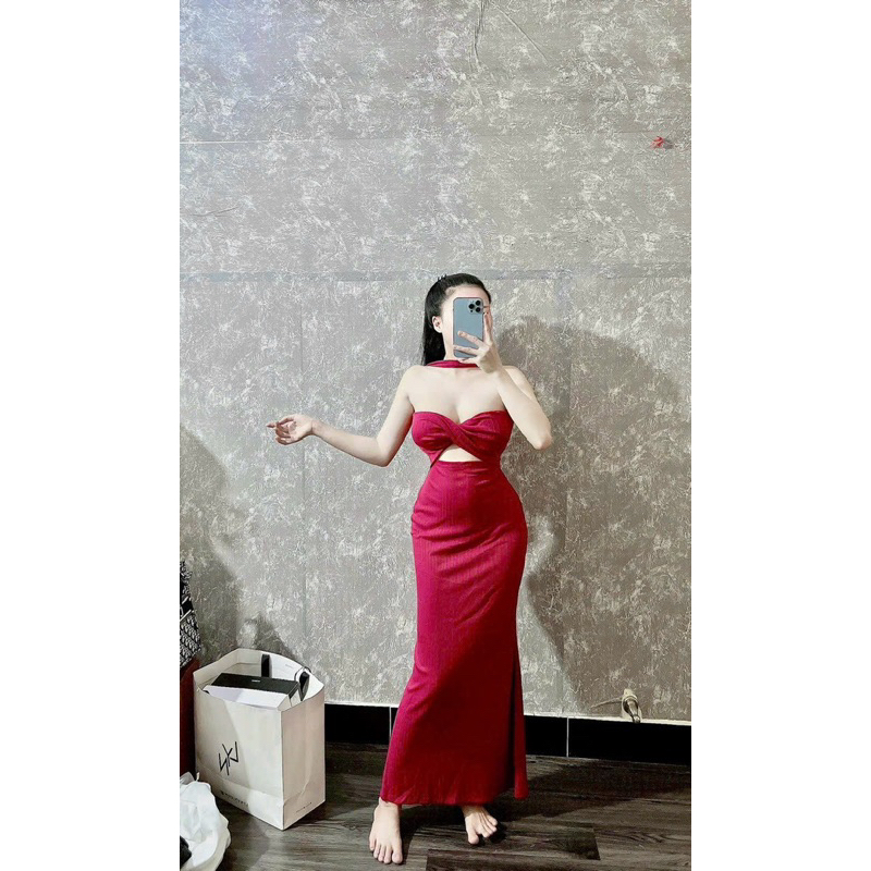 Đầm Ôm Body Khoét Xoén Ngực Xẻ Eo Ôm Dáng Chất Gân Ôm Form Hack Dáng Phong Cách Sexy Dành Cho Nữ