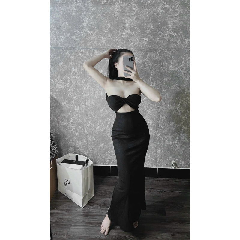 Đầm Ôm Body Khoét Xoén Ngực Xẻ Eo Ôm Dáng Chất Gân Ôm Form Hack Dáng Phong Cách Sexy Dành Cho Nữ