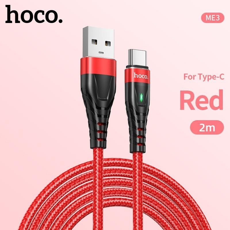 Cáp Sạc Hoco. Dây Dù ME3 3A Cho Type-C Có Led Dây Dài 2M