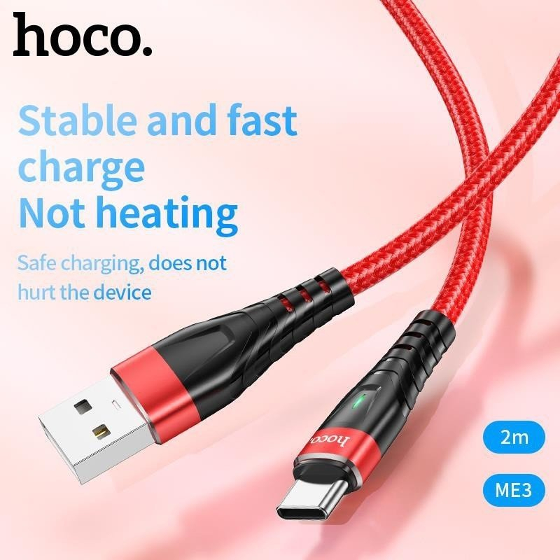 Cáp Sạc Hoco. Dây Dù ME3 3A Cho Type-C Có Led Dây Dài 2M