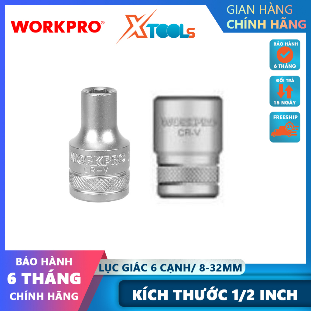 Đầu tuýp có đầu vuông 1/2 inch và đầu lục giác 6 cạnh size 30mm Workpro - WP274111