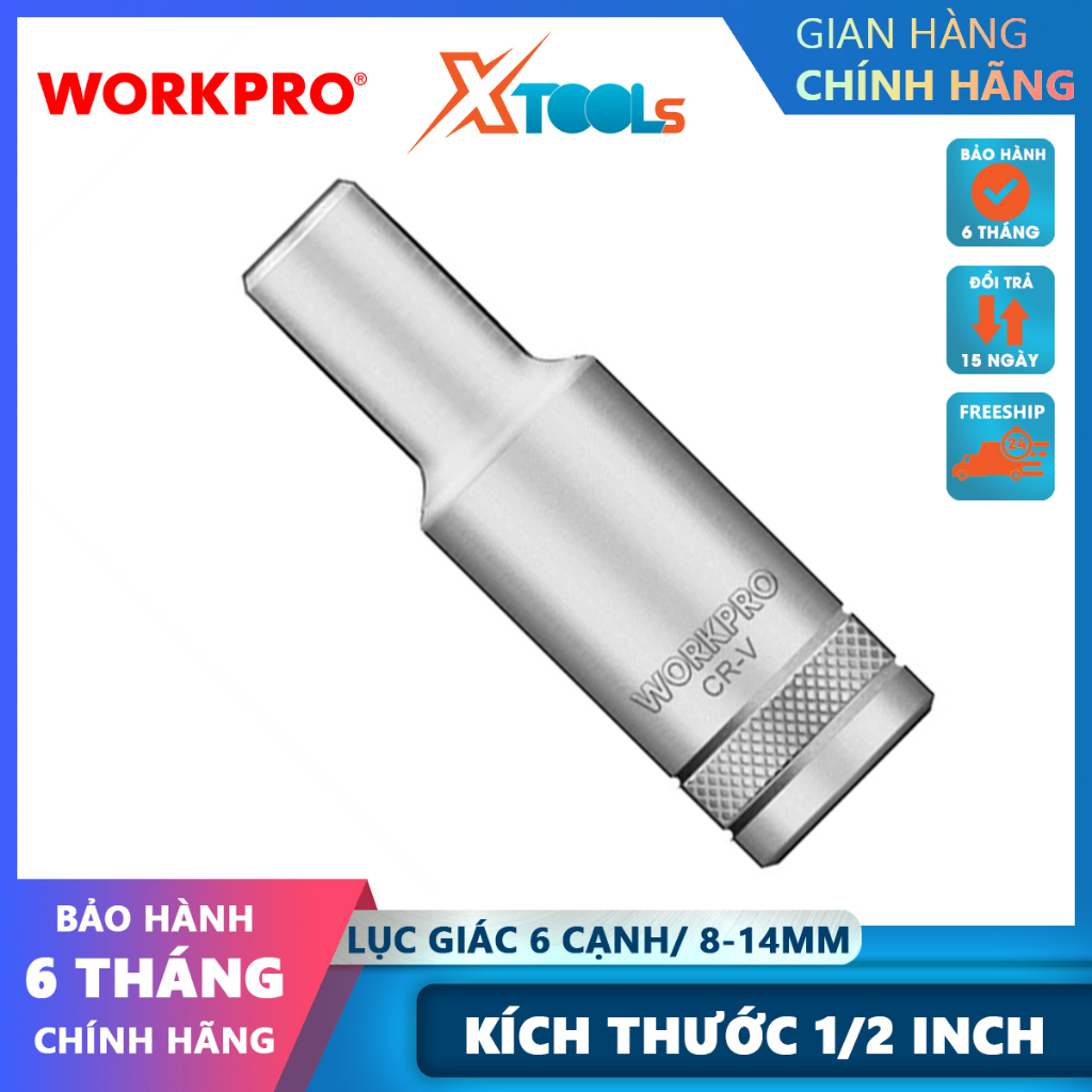 Đầu tuýp dài có đầu vuông 1/2 inch và đầu lục giác 6 cạnh size 14mm Workpro - WP274119