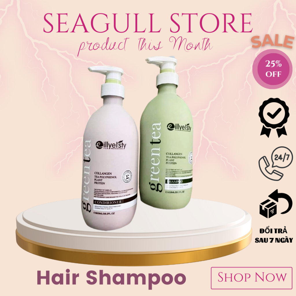 Dầu Gội Xả Eillyelsty Green Tea Nuôi Dưỡng Tóc Chắc Khỏe, Giảm Xơ Rối 800Ml X2 | Seagull Store