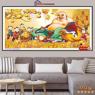 Tranh thêu chữ thập phật di lạc 1m x 55cm