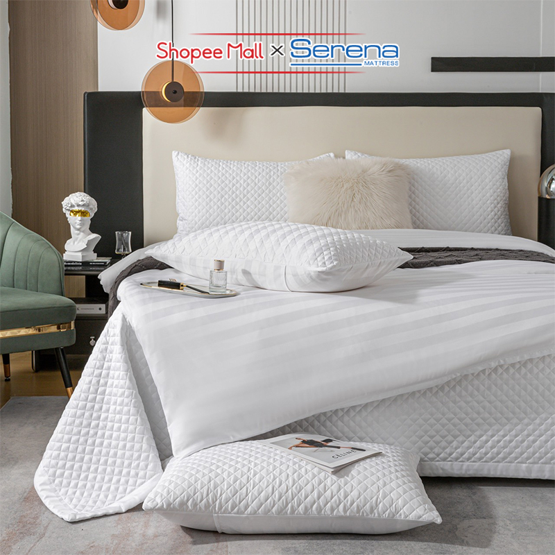 Bộ chăn ga gối 5 món Drap Cotton 3F chần bông cao cấp SERENA bộ vỏ Drap Grap Ga Ra Gối Nệm Đệm Phủ Trải Giường khách sạn