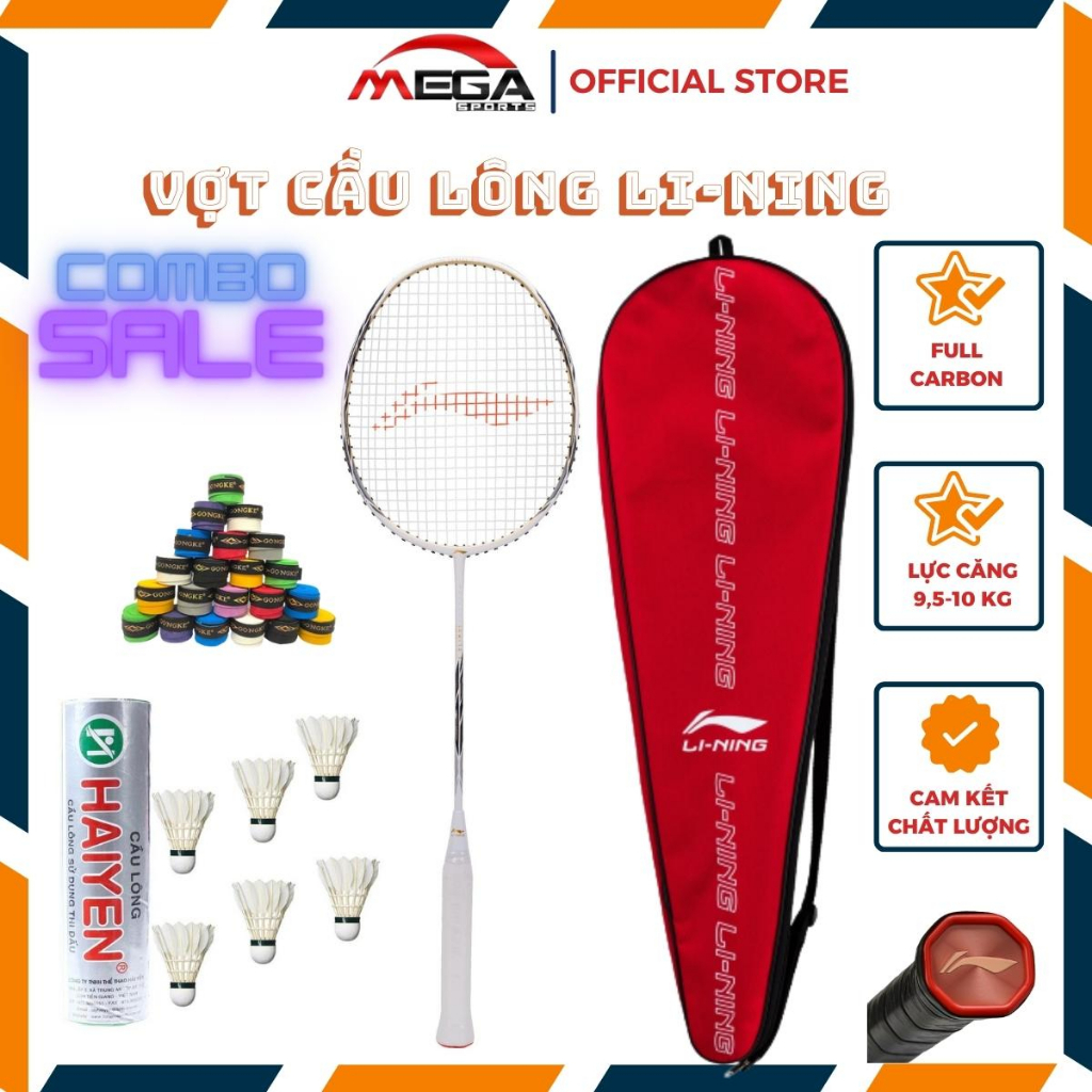 Vợt cầu lông LINING khung carbon chính hãng giá rẻ (SALE SỐC) (COMBO ống cầu Hải Yến 6 trái + quấn vợt +bao vợt)