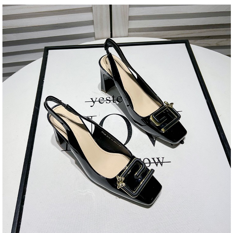 Giày cao gót quai da bóng cao cấp gót vuông 7cm quai chun ôm chân full hộp