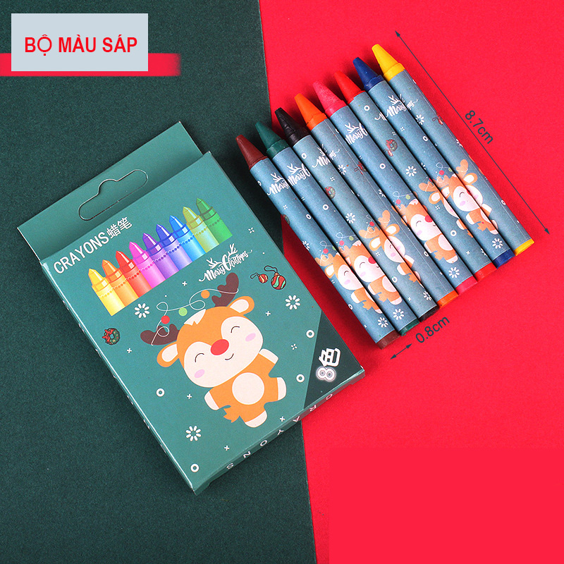 Bút sáp màu cho bé tập tô vẽ, hộp 8 bút màu sáp đồ dùng học tập văn phòng phẩm dễ thương