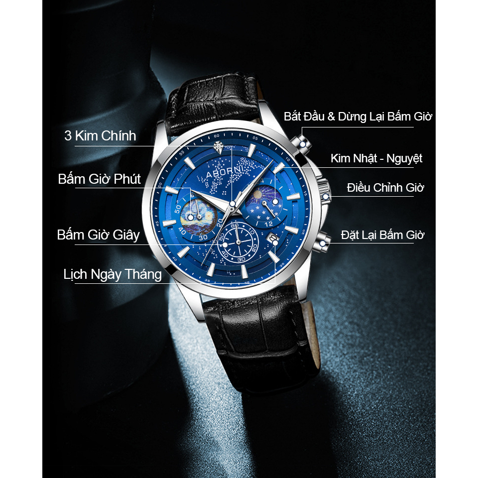Đồng Hồ Nam ABO Star Full Dạ quang Thiết Kế Sao Trời Độc Đáo