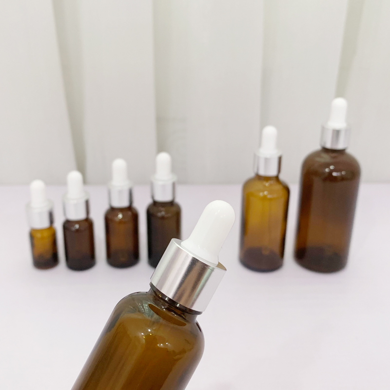 Chai Lọ mỹ phẩm chai đựng serum nâu khoen bạc núm trắng