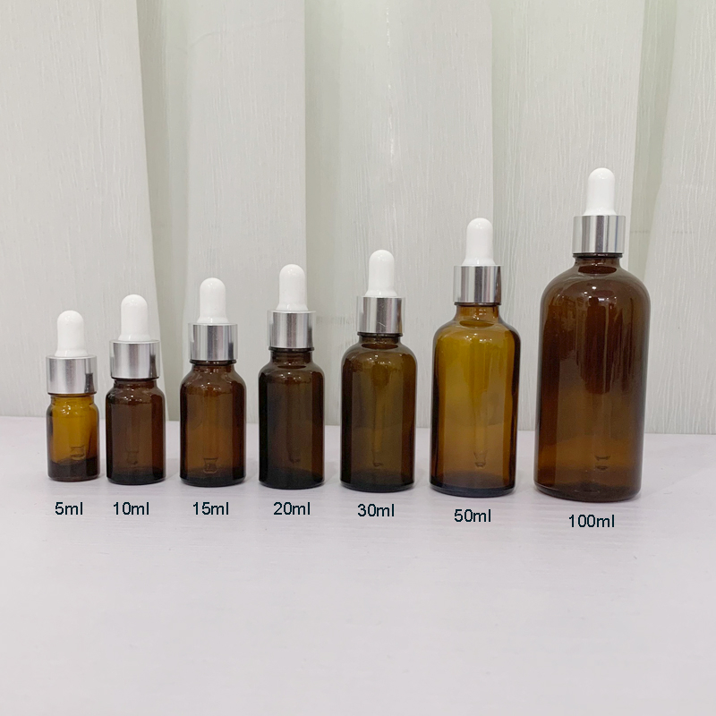 Chai Lọ mỹ phẩm chai đựng serum nâu khoen bạc núm trắng