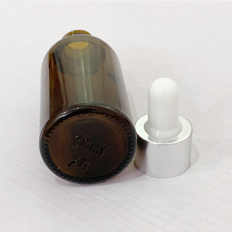 Chai Lọ mỹ phẩm chai đựng serum nâu khoen bạc núm trắng