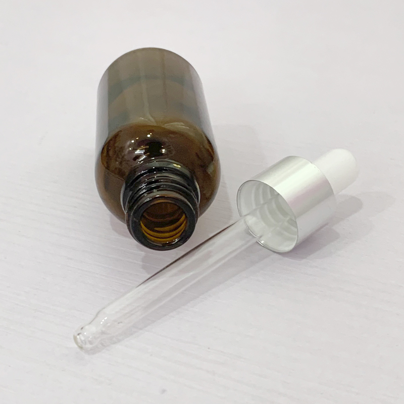 Chai Lọ mỹ phẩm chai đựng serum nâu khoen bạc núm trắng