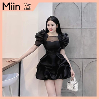 Váy tapta cổ lưới đá tay tơ bồng